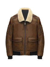 Men's Leather Bomber Jacket with Shearling Collar